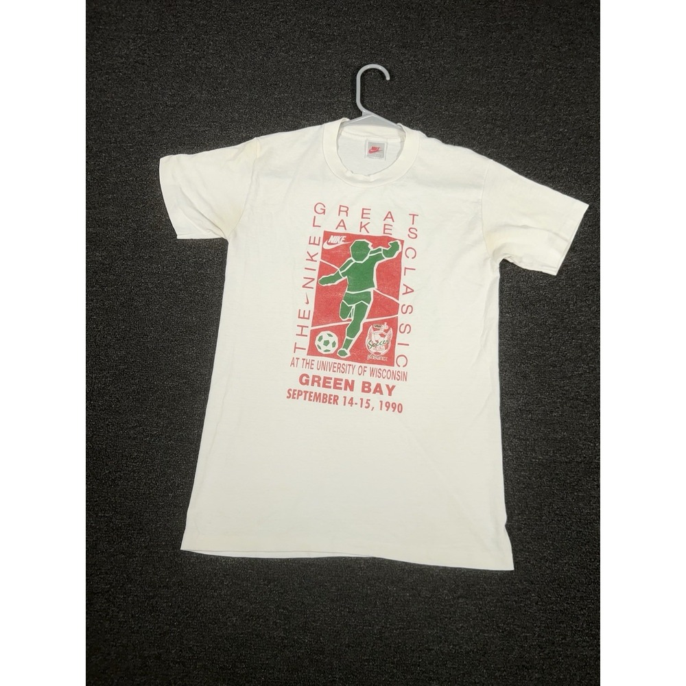 VTG Nike Soccer T Shirt Men Small White 1990 Great Lakes Green Bay Single Stitch